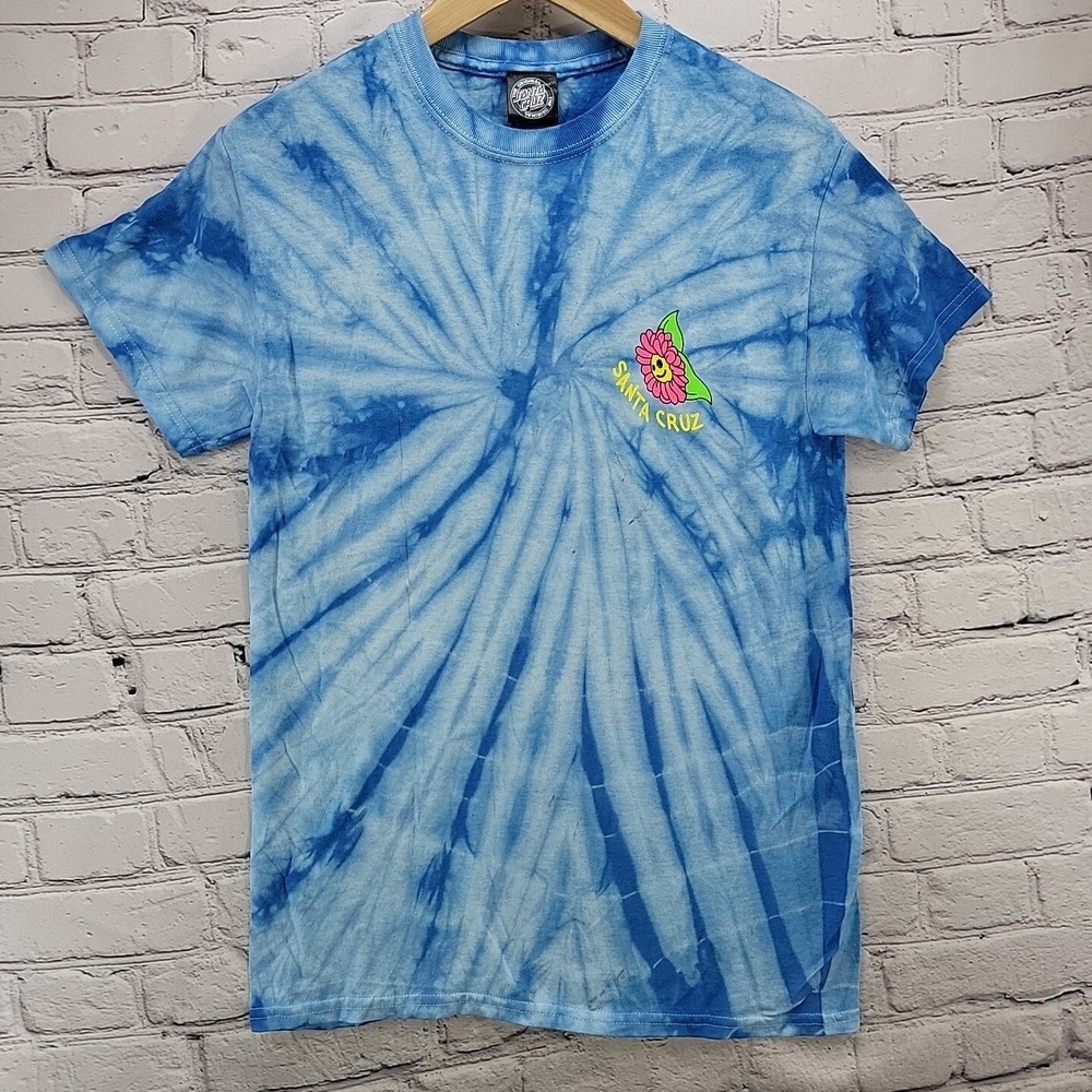 Santa Cruz Shirt Adult Small Blue Short Sleeve‎ Skateboarding Tee Tie-Dye Flaw